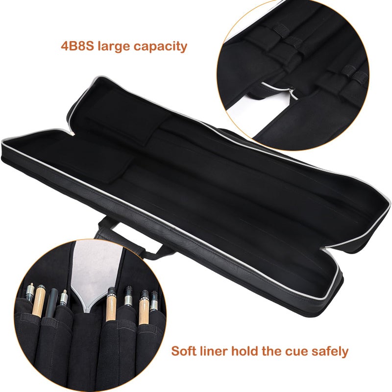 ICZW 4x8 Pool Cue Case Billiard Stick Carrying Case Leatherette Soft Cue Bag Hold 4 Butt 8 Shaft Black - Image 3